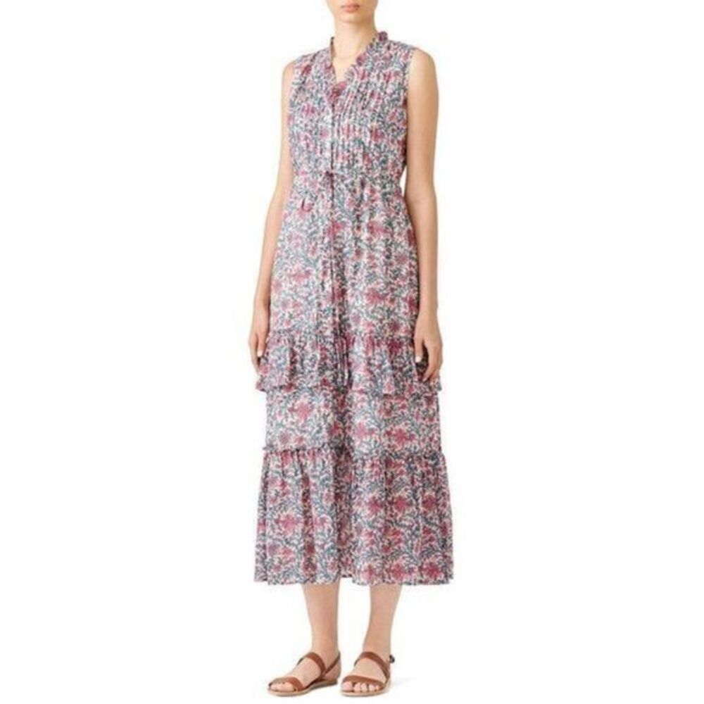 BANJANAN Floral Maxi Sleeveless V-neck Cotton Dress MEDIUM
